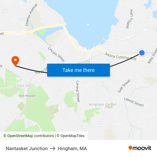 Nantasket Junction to Hingham, MA map