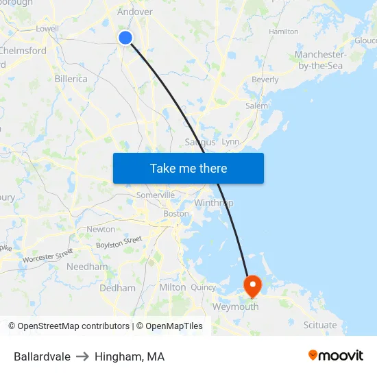 Ballardvale to Hingham, MA map