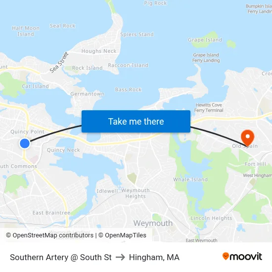 Southern Artery @ South St to Hingham, MA map