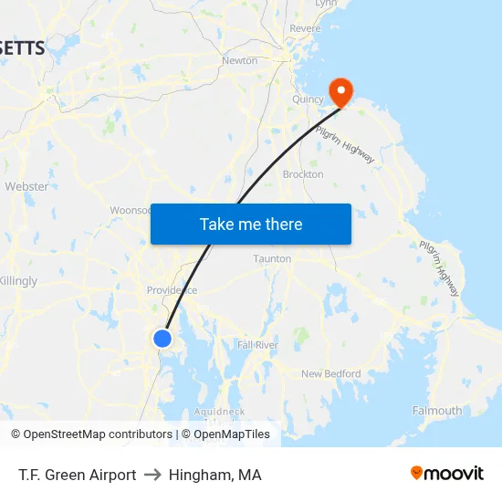 T.F. Green Airport to Hingham, MA map