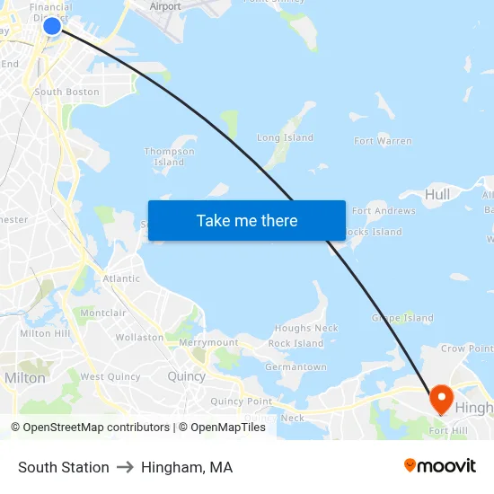 South Station to Hingham, MA map