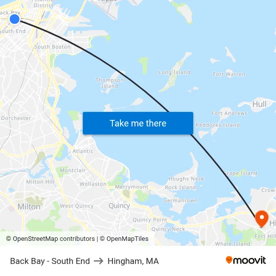 Back Bay - South End to Hingham, MA map