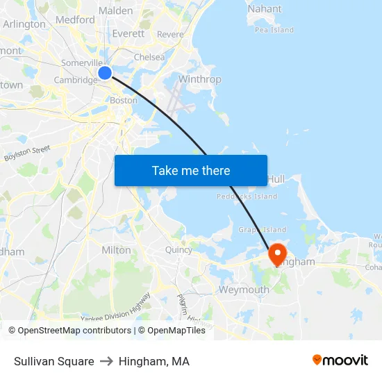 Sullivan Square to Hingham, MA map