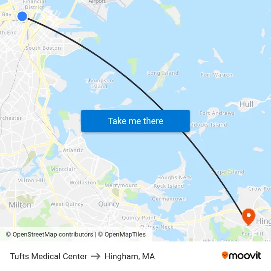 Tufts Medical Center to Hingham, MA map