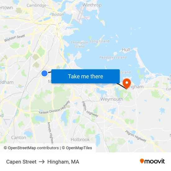 Capen Street to Hingham, MA map
