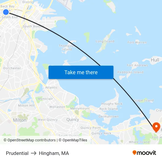 Prudential to Hingham, MA map