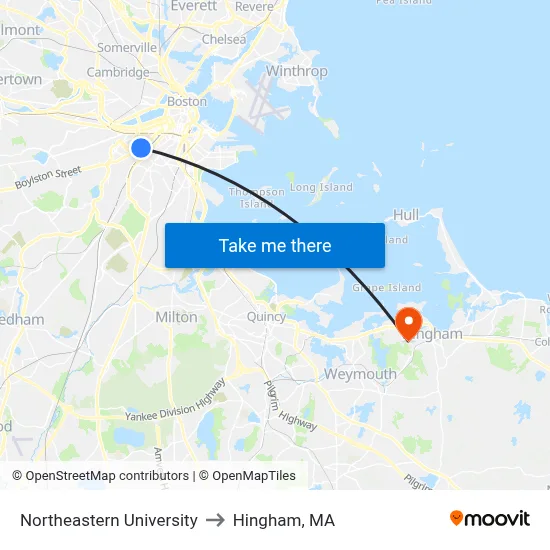 Northeastern University to Hingham, MA map