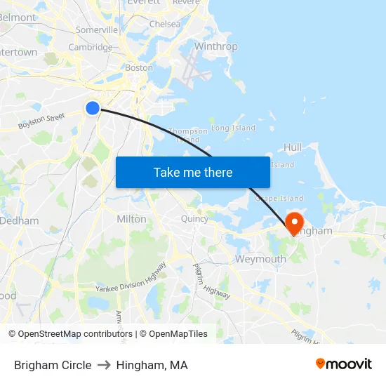 Brigham Circle to Hingham, MA map