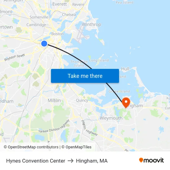 Hynes Convention Center to Hingham, MA map