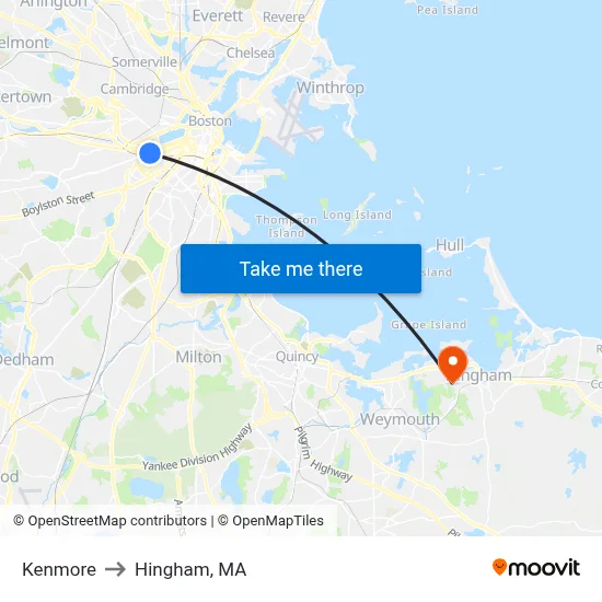 Kenmore to Hingham, MA map
