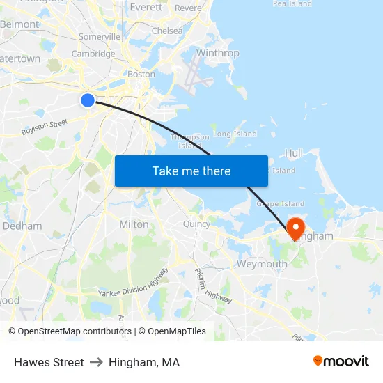 Hawes Street to Hingham, MA map