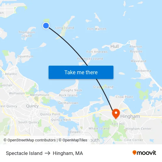 Spectacle Island to Hingham, MA map