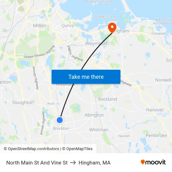 North Main St And Vine St to Hingham, MA map