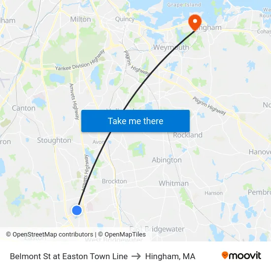 Belmont St at Easton Town Line to Hingham, MA map