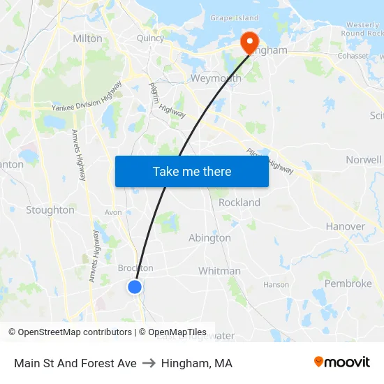 Main St And Forest Ave to Hingham, MA map