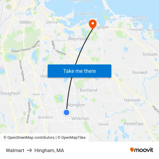 Walmart to Hingham, MA map