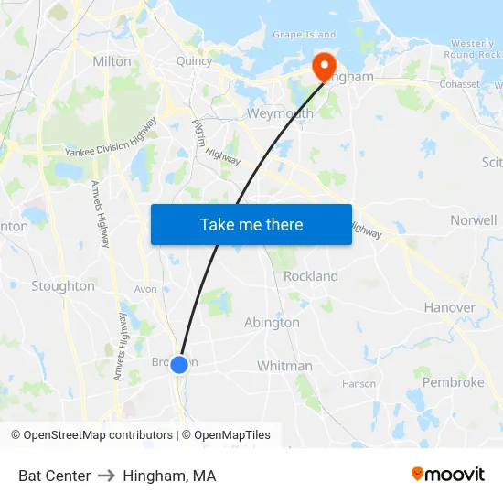 Bat Center to Hingham, MA map