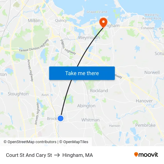 Court St And Cary St to Hingham, MA map