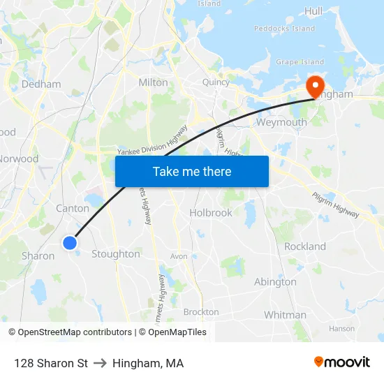 128 Sharon St to Hingham, MA map