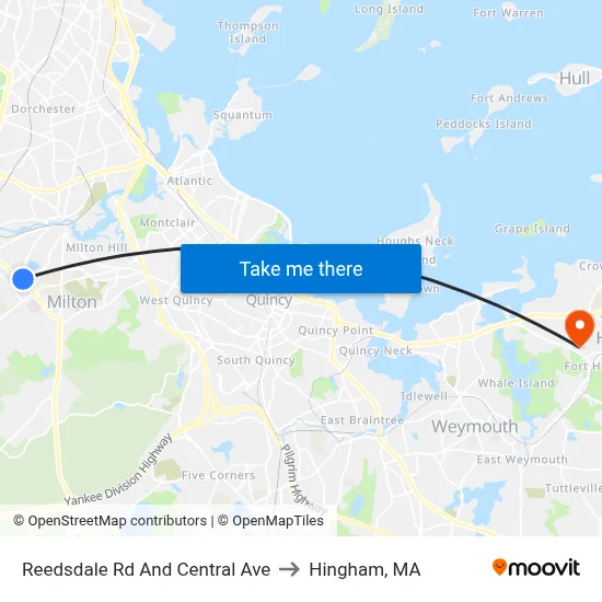 Reedsdale Rd And Central Ave to Hingham, MA map