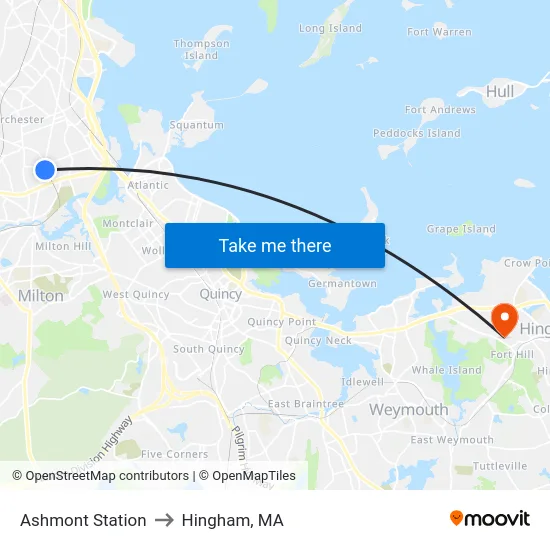 Ashmont Station to Hingham, MA map
