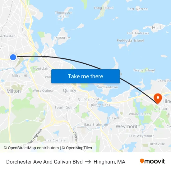 Dorchester Ave And Galivan Blvd to Hingham, MA map