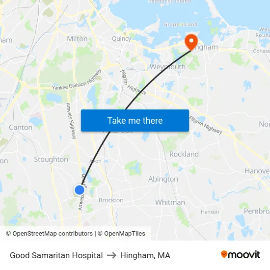 Good Samaritan Hospital to Hingham, MA map