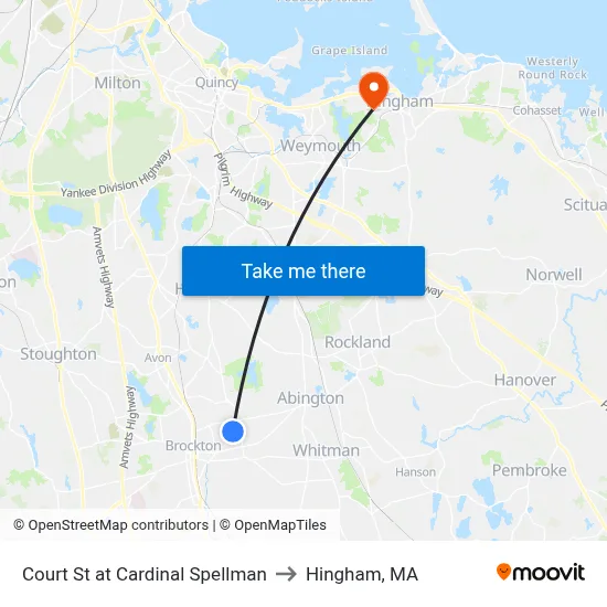 Court St at Cardinal Spellman to Hingham, MA map