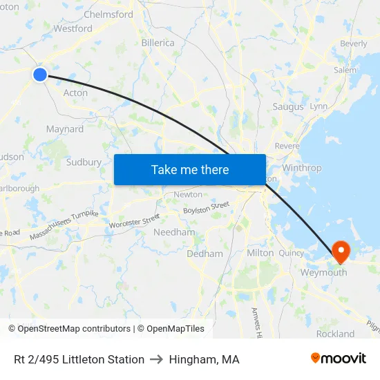 Rt 2/495 Littleton Station to Hingham, MA map