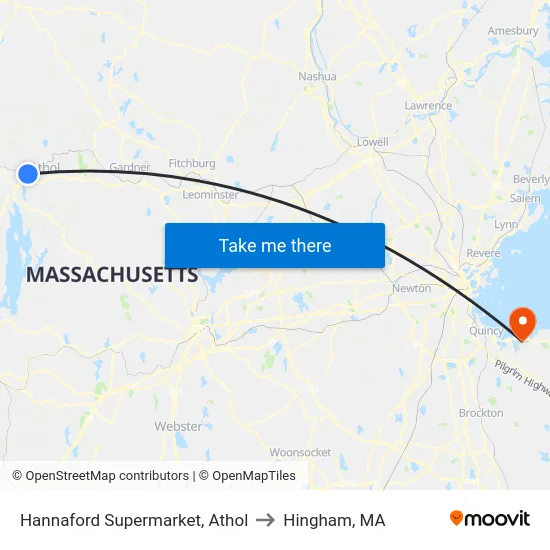 Hannaford Supermarket, Athol to Hingham, MA map