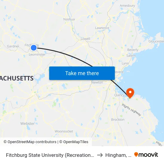 Fitchburg State University (Recreation Center) to Hingham, MA map