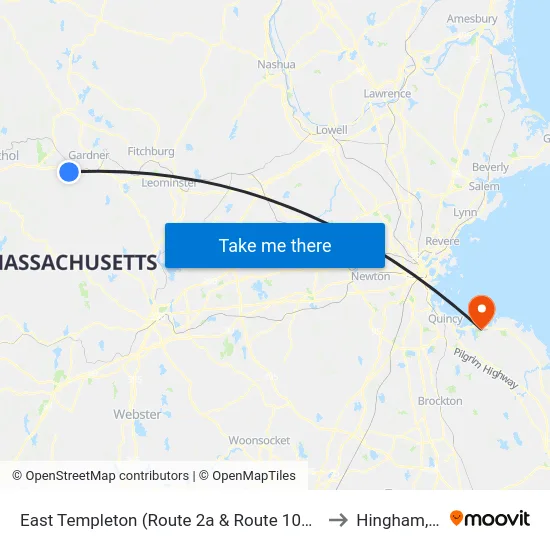 East Templeton (Route 2a & Route 101),Gardner to Hingham, MA map