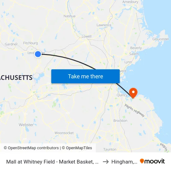 Mall at Whitney Field - Market Basket, Leominster to Hingham, MA map