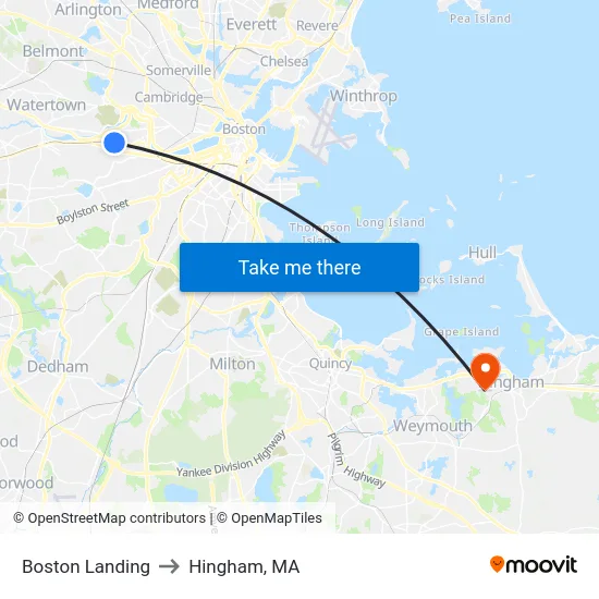 Boston Landing to Hingham, MA map