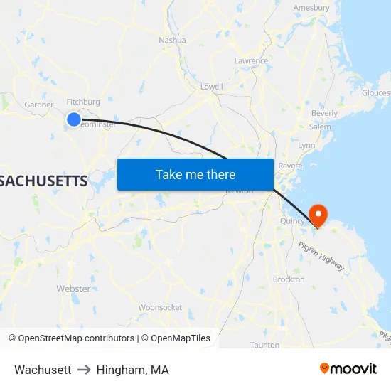 Wachusett to Hingham, MA map