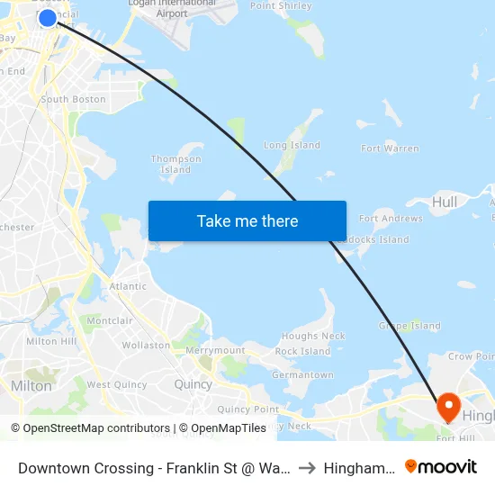 Downtown Crossing - Franklin St @ Washington St to Hingham, MA map