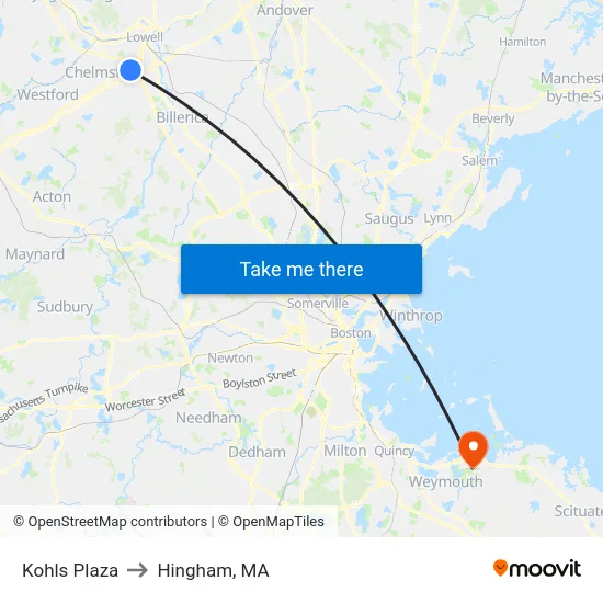 Kohls Plaza to Hingham, MA map