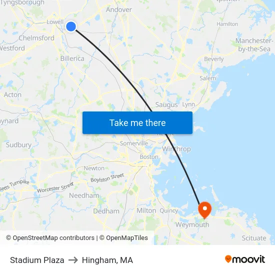 Stadium Plaza to Hingham, MA map