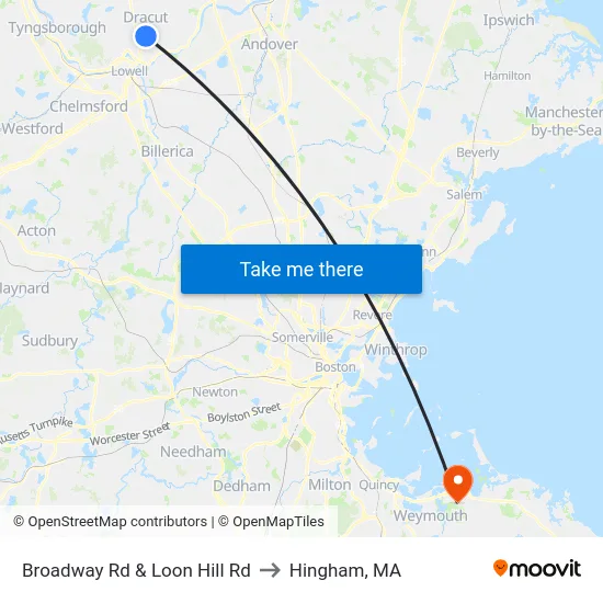 Broadway Rd & Loon Hill Rd to Hingham, MA map