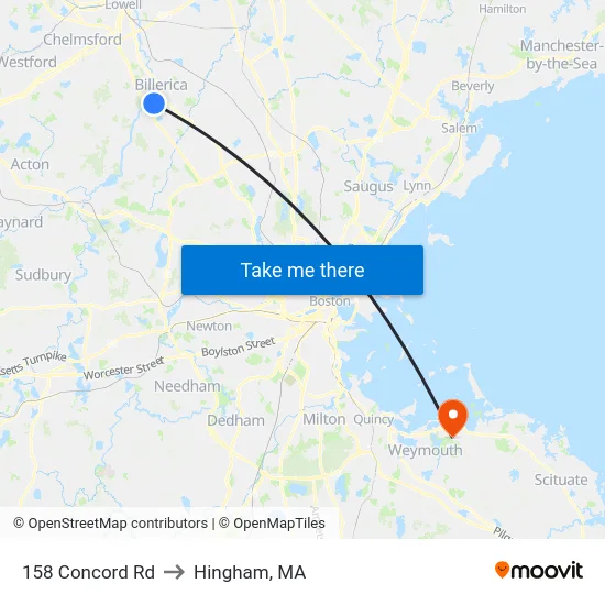 158 Concord Rd to Hingham, MA map
