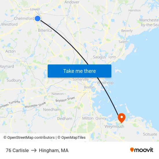 76 Carlisle to Hingham, MA map
