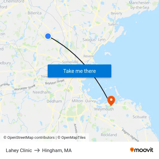 Lahey Clinic to Hingham, MA map