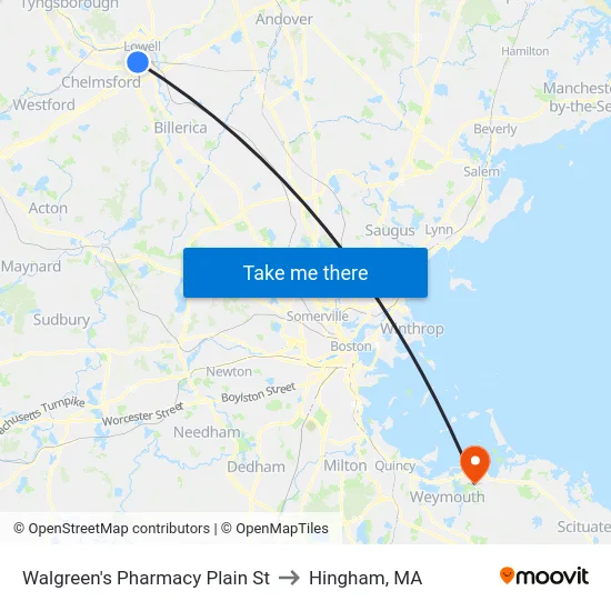 Walgreen's Pharmacy Plain St to Hingham, MA map