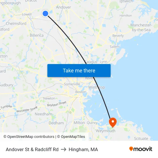 Andover St & Radcliff Rd to Hingham, MA map