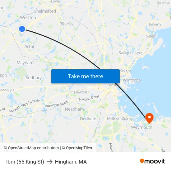 Ibm (55 King St) to Hingham, MA map