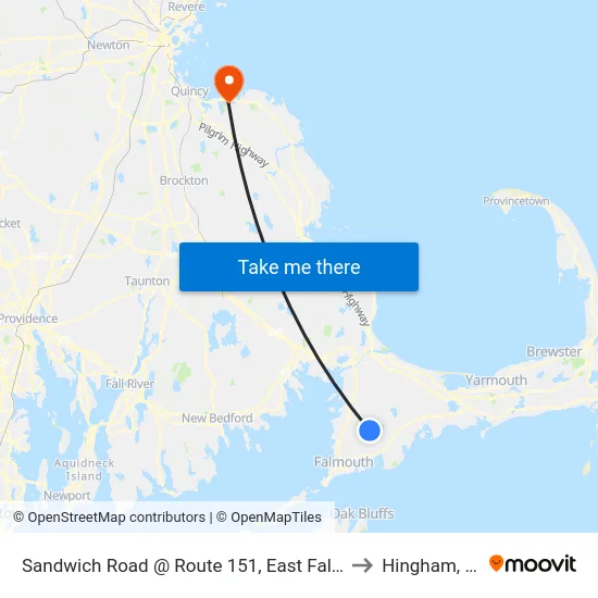Sandwich Road @ Route 151, East Falmouth to Hingham, MA map