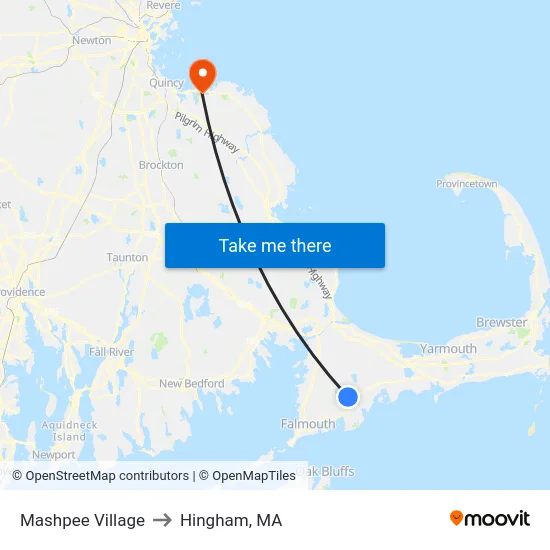 Mashpee Village to Hingham, MA map