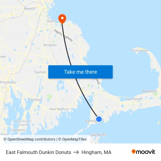 East Falmouth Dunkin Donuts to Hingham, MA map