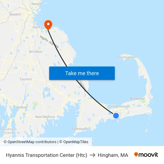 Hyannis Transportation Center (Htc) to Hingham, MA map