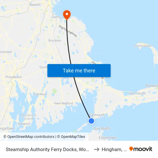Steamship Authority Ferry Docks, Woods Hole to Hingham, MA map